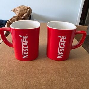 Nescafe Red Coffee Mug Set of 2 Ceramic 12oz Tea Cups Dishwasher Microwave Safe